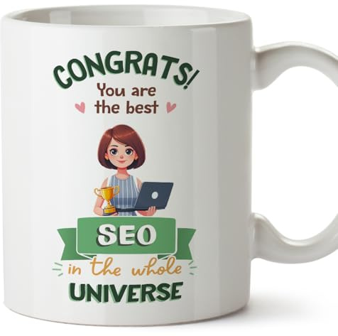 MUGFFINS SEO Woman Mug - in English - Best in Universe Trophy - Funny Gift for Colleagues - Ceramic 11oz Mug