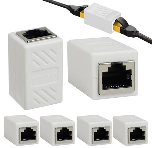 LUCTHY RJ45 Ethernet Coupler, 6-Pack Extension Adapter for Cat 5, Cat 6, and Cat 7 Cables – High-Speed Female to Female Connector for LAN, Powerline Networking, and Extender Applications (White-6Pack)