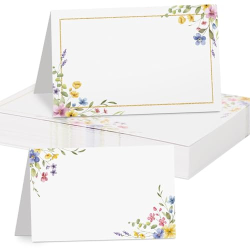 50 Stück Tischkarten Hochzeit Geburtstag 85x55 mm Blumen Tischdekoration Namenskarten zum selbst Beschriften Namensschild Platzkarten für Kommunion Taufe Silvester Neujahr Feier