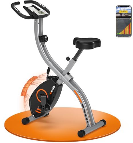 Wenoker Ergometer Heimtrainer Fahrrad klappbar, Heimtrainer 16 Magnetische Widerstandsstufen mit APP, Fitness Indoor Fahrrad für Zuhause mit LCD Monitor, Handpulsmessung Komfort-Sattel