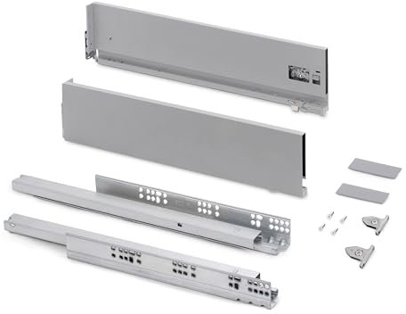 Emuca - Schubladen-Kit für Küche und Bad mit 3D-Regelung, Höhe 131mm, Tiefe 350mm, 40 Kg, sanftes Schließen, Panels nicht enthalten, Stahl, Grau