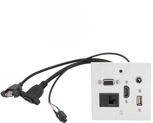 Syrisora Multimedia Socket, Multimedia Information Outlet, USB VGA Network Wall Socket, Aluminum Alloy USB HD VGA 3.5MM Sound RJ45 Network Wall Socket for Hotel Office