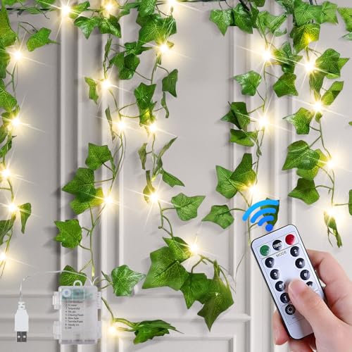 10M 100 LED Edera Ghirlanda Luminosa Con Telecomandi, Luci a Stringa Di Edera Artificiale, 8 Modalità Luci Solari Impermeabile Luci Esterno,Lucine Con Foglie Ghirlanda per Giardino Natale Matrimonio