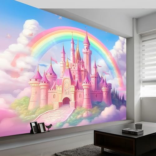 Papier Peint Intissé Château Fantastique Et Magique Motif Papier Peint Panoramique pour Enfant Adulte Chambre Décoration 300 x 210 cm Poster Papier Peint Rose Personnalisé Murales
