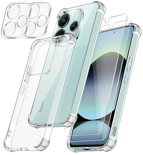 Hülle für Xiaomi Redmi note 14 4G EU Version (Nicht für 5G)(Nicht für Global Version) mit 2 Stücke Schutzfolie und 2 Stücke Kameraschutz, Weich und Transparent TPU Handyhülle, Stoßfest Schutzhülle