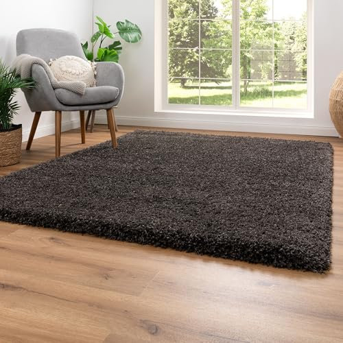Steffensmeier Hochflor Teppich Twilight | Wohnzimmer | Beste Qualität | Elastischer Flor | Anthrazit 7733, Größe: 80x230 cm
