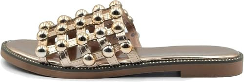 House of Sehrish RGD353 PU-Sandalen mit Nieten, rose gold, 37 EU