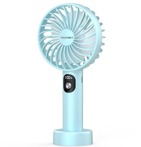 TECKNET Handheld Fan, Portable USB Hand Held Fan Rechargeable with LED Display, Mini hand fan 3 Speed Battery Operated Detachable Base Cooling Desk fans handheld for Home Office Bedroom Outdoor