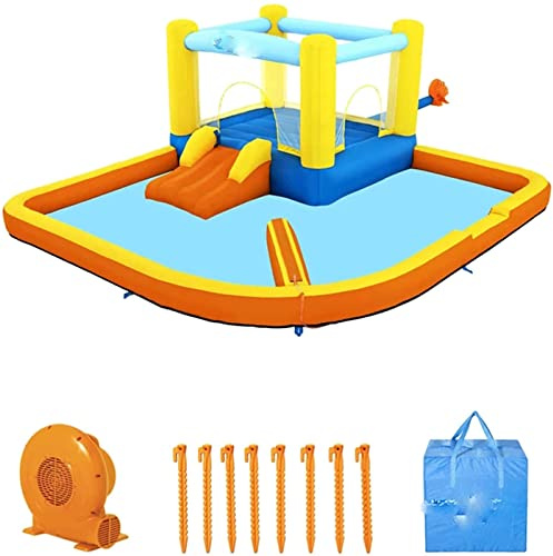 YKMYXZ, Maison de rebond gonflable spacieuse, château gonflable de divertissement, pistolets à eau, piscine à éclaboussures, toboggan d'eau, maison de jeux extérieure