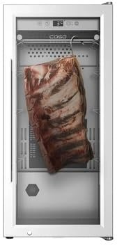 Caso Dry Aged Reifeschrank Silber, Dry Aged Master 63, 63L, Antibakterielles UV-Licht, Edelstahlhaken, Temperatur 2-14°C, Kompressor Kühlung, Abschließbar – Für Perfektes Fleischreifung & Präsentation