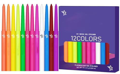 Fluoreszierender UV-Eyeliner, flüssig, 12 Farben, wasserfest, schnelltrocknend, hohe Pigmentierung, Make-up-Set für Festival, Party, Club, Halloween, Bühne