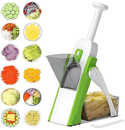 MF artSHOP Mandolina da Cucina Multifunzione Affettatrice Manuale Verdure Frutta con Contenitore, Lama Regolabile per Julienne, Insalate, Patatine Fritte