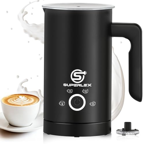 SUPERLEX Montalatte elettrico 4 in 1, scalda latte automatico in spugna, 500 W, schiuma di latte calda e fredda, grande capacità con spegnimento automatico per latte cappuccino