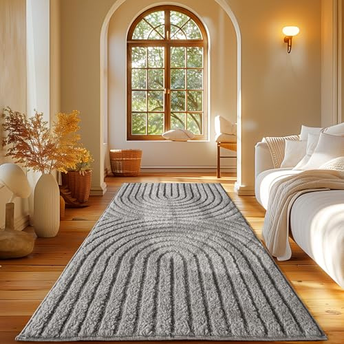 Carpetsale24 Teppich Läufer 80x250 cm Grau Hochflor Skandi Boho Design Hoch-Tief Effekt Weicher Shaggy Langflor Flauschig Robust Pflegeleicht Modern für Schlafzimmer, Flur