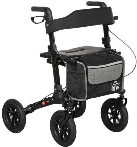 HOMCOM Déambulateur 4 Rues Pliable, pour Personnes Âgées, Noir