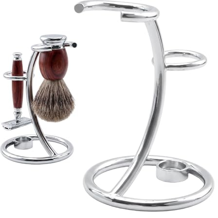 Gykutix 2-in-1 Rasiererhalter Edelstahl Rasierpinsel Ständer Halter Tragbarer Rasiermesser Und Pinsel Ständer, Platzsparendes Design und Rutschfester Unterseite, für Salon Home Travel Use