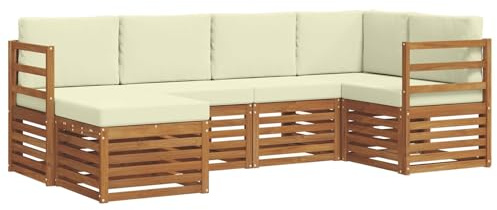 vidaXL Sofagarnituren 6 pcs Natur und Creme Massivholz Akazie, Gartenlounge, modernes Outdoor-Sofa, strapazierfähige Möbel, Terassenkomfort-Set