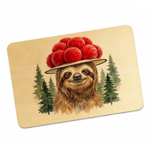 speecheese Faultier mit Bollenhut Postkarte aus Holz Schwarzwald Motiv Lustige Naturholz-Postkarte für Tierfreunde