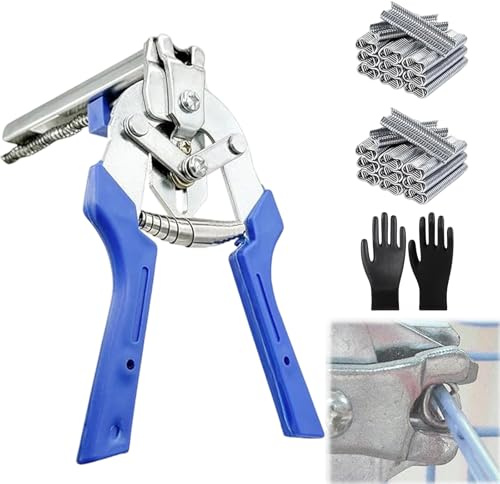 Type M Nail Ring Pliers, Hog Ring Pliers, Ergonomic Grip, Wire Cage Plier with 1200/2400/3200pcs M Clips for Fence Fastening, Upholstery Installation, Animal Cages (A,1200PCS)
