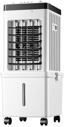 Verdunstungsluftkühler Ventilator 75W Tragbare Klimaanlage 90° Oszillation 4 Kühlakkus Fernbedienung 3 Modus & 3 Geschwindigkeit 7.5H Timer Lüfter mit Rollen für Zuhause & Büro