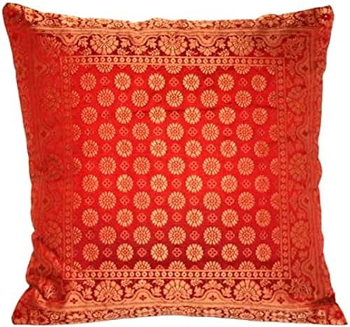 Ruwado Rostfarbe Seide Kissenbezug | Zierkissenbezug | Sofakissenbezug | Dekokissen | Zierkissen aus Indien - 40 x 40 cm ***Handgewebt und Handgefertigt von Kunsthandwerkern aus Kaschmir-Indien***