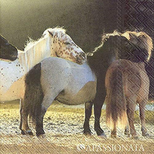 Papierservietten, Motiv: Ponies in einer Reihe, 25 cm, quadratisch, 20 Stück