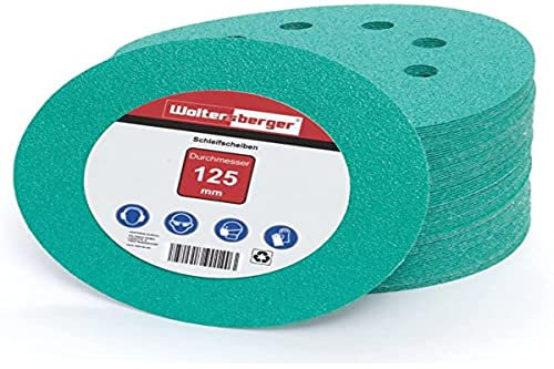 Woltersberger® 50 dischi abrasivi eccentrici Ø 125 mm | Grana P100 | 8 fori in verde | per una levigatura ottimale, versatile