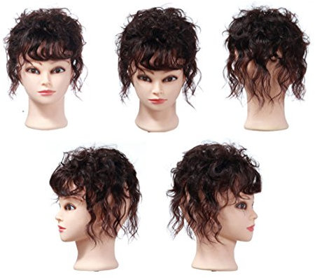 Susanki Damen-Toupet-Haarteil für dünner werdendes Haar, kurz, gewellt, gelockt, 16 cm, Dunkelbraun