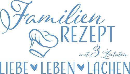GRAZDesign Wandtattoo Wohnzimmer Familie Familienrezept mit 3 Zutaten, Lustig Sprüche Flur, Küche, Wandaufkleber selbstklebend, Wandsticker modern, 100x57cm, 056 lichtblau