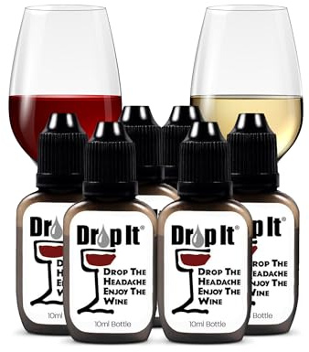 Drop It - Paquete de 6 gotas de vino, reduce naturalmente los sulfitos y taninos de vino, puede eliminar las sensibilidades del vino, alergias e histaminas, alternativa a la varita de vino, removedor