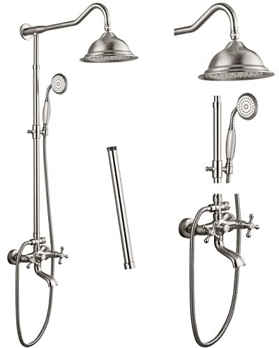 Aolemi Shower Systems Brushed Nickel with Handheld Shower and 12 Inch Extension Tube Bathroom 8 Inch Rain Shower Head with Tub Spout Wall Mount Shower Taps Set