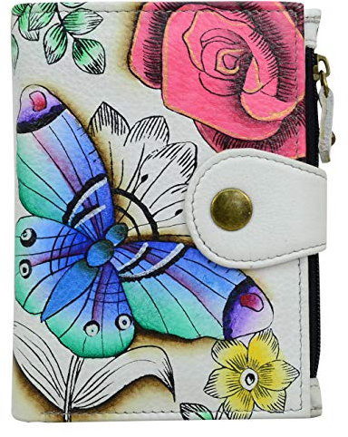 Anna by Anuschka Damen Damengeldbörse, Handbemalt Faltbare Geldbörse aus echtem Leder, Floral Paradise