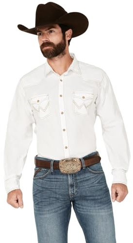 Wrangler Herren Retro Zwei-taschen-langarm-shirt mit Druckknopfverschluss Hemd, Weiß, XL