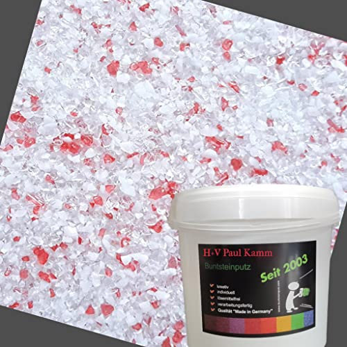18kg Buntglasputz Glitzerputz Buntsteinputz Glitter Mosaikputz 1-2mm - Hergestellt in Bayern - (Weiß-Amarena)