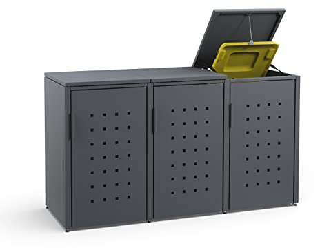 MEISTERBOX – 3er Mülltonnenbox Mülltonnenverkleidung mit Klappdach - 240L - Korpus, Dach & Pfosten Anthrazit