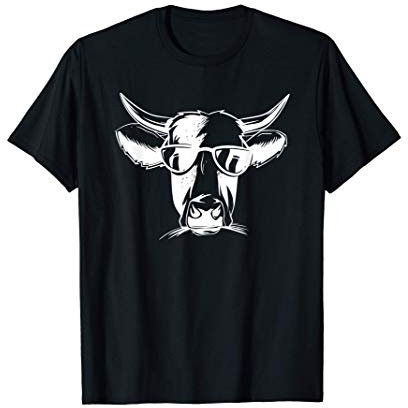 Kuh Landwirtschaft Bauernhof - Herren T-Shirt, Schwarz, S, Kurzarm, Novelty Cartoon, Kuh mit Sonnenbrille