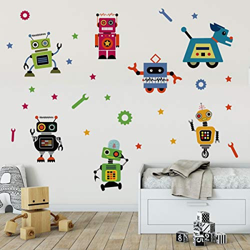 Runtoo Wandtattoo Roboter Wandsticker Wandaufkleber Kinderzimmer Babyzimmer Klassenzimmer