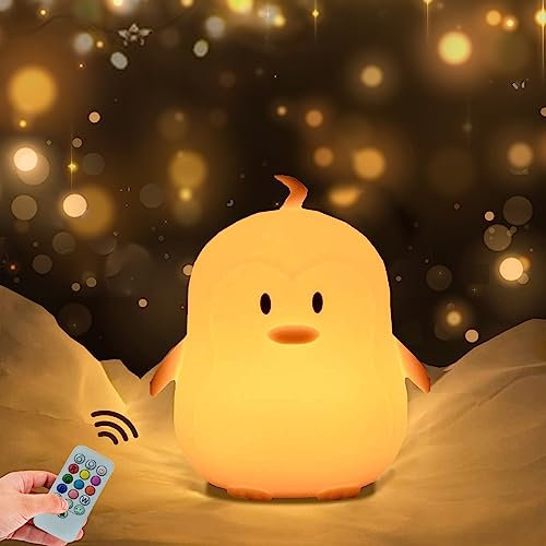 WHA&DARREN Pinguin Nachtlicht Kinder,Nachtlicht Baby, Stilllicht Baby,zimmer Deko,nachttischlampe,Dimmbar Touch, USB Silikon Kinderlampe, Warme Cute Bed Schlaflicht.
