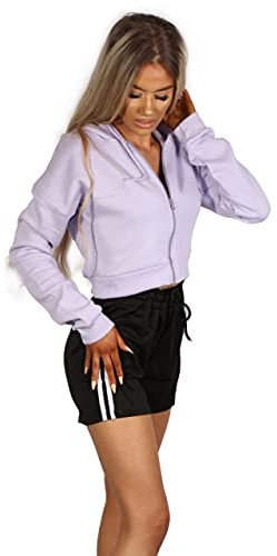 mymixtrendz Women Zipper Crop Hooded Hoodie Long Sleeve Top Sweatshirts Gym Workout Ladies Casual Shirt Hooded Zip Crop Tops (Lilac, numeric_16)