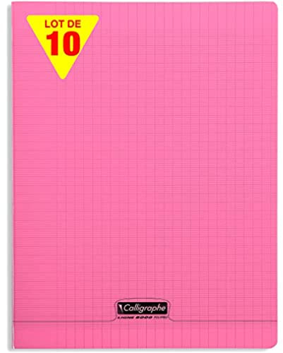 Calligraphe 18181C - Un Paquet de 10 Cahiers Piqués (Gamme 8000 de Clairefontaine) 96 Pages 24X32 cm 90G Grands Carreaux, Couverture Polypro (Plastique), Rose