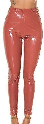 Koucla Leggings Damen High Waist Lederlook Lack Optik Hose (XL, Braun)