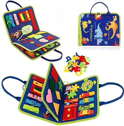 ANJUN Activity Board für Kinder, Lernspielzeug Motorikbrett Spielzeug für Toddler Lernen Grundleben Kleidungsfähigkeiten mit Schnallen und Verschlüssen-Busy Board für Kleinkinder 1-3 Jahre