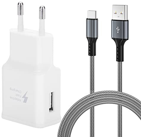 Adaptives Schnellladegerät und 2M USB C Nylon Ladekabel, KAIMENGLONG Fast Charge Adapter Typ C Kabel Schnellladung Kompatibel mit Samsung Galaxy S20/S10/S9/S8/Note10/9/8, Z Flip3,Google Pixel