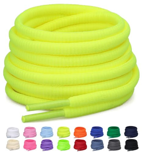 Puzeam 2 Paia Lacci Ovali per Scarpe Sportive, larghezza 6mm, Mezzi Lacci Rotondi per Sneakers, 16 Colori Stringhe per Scarpe da Corsa e Stivali - Giallo Fluo 100