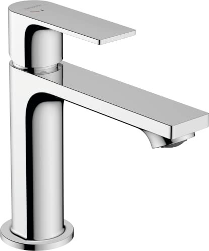 hansgrohe Rebris E - Waschtischarmatur mit Zugstangen-Ablauf, Wasserhahn Bad mit Auslauf Höhe 109 mm, Mischbatterie Waschbecken wassersparend (EcoSmart), Chrom, 72559000