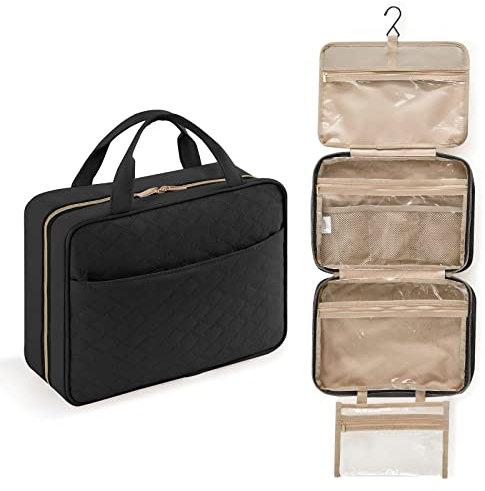 Lifewit Reise Kulturbeutel Damen, große Reise Kosmetiktasche Kulturtasche zum Aufhängen Organizer für Frauen, transparente Schminktasche mit hängendem Haken für Behälter, Groß,Schwarz