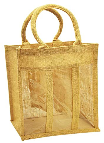 Reusable Wine Bag with Handles Natural Jute Champagne Liquor Gift Bags Single Double Triple Bottle Carrier Holder [Natural Triple, 1pc]