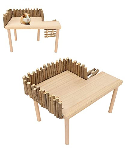 Hamster-Plattform mit Kletterleiter, Meerschweinchen-Spielzeug, Chinchilla-BarschkäFig, ZubehöR, Spielzeug, NatüRliches Holz, Spiel-TurnstäNder FüR Hamster, EichhöRnchen, Kaninchen, Meerschweinchen