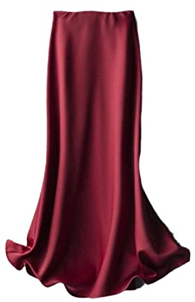 Damen Sommer Seide Röcke Satin Solid Hohe Taille Lang Midi Rock Elegant Büro Damen Seitlicher Reißverschluss A-Linie Rock