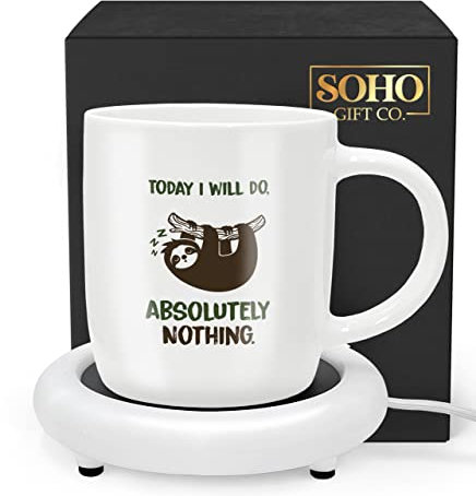 GALVANOX SoHo Lustige Kaffeetasse mit Stövchen, elektrisch beheizte Tasse für Kaffeeliebhaber, Geschenke für MännerFrauenGeburtstagWeihnachten, 340 ml Today I Will Do Absolutely Nothing